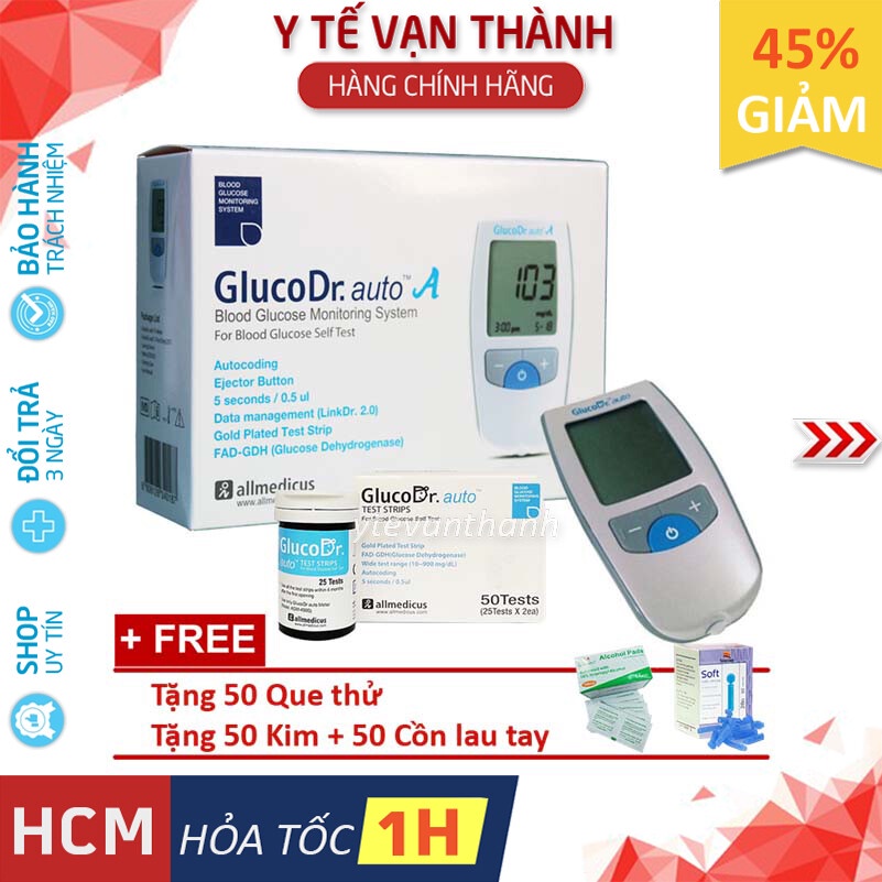 ✅ [TRỌN BỘ] Máy Đo Đường Huyết- Gluco Dr Auto (+ 25 Que, 50 Kim, Cồn) -VT0586