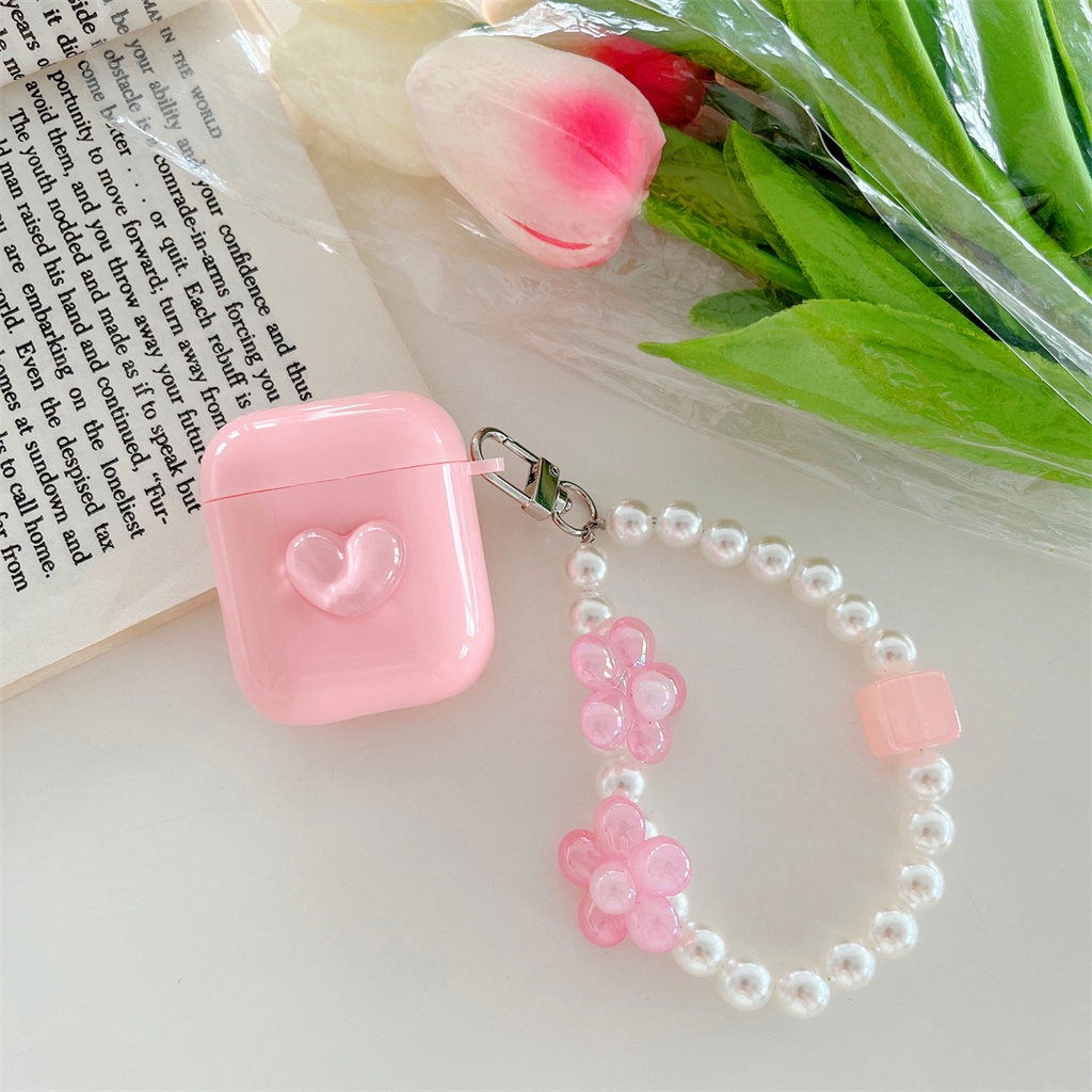 Vỏ Bảo Vệ Hộp Sạc Tai Nghe AirPods Pro AirPods 1 2 3 Màu Hồng Gắn Hoa Và Ngọc Trai Giả Dễ Thương