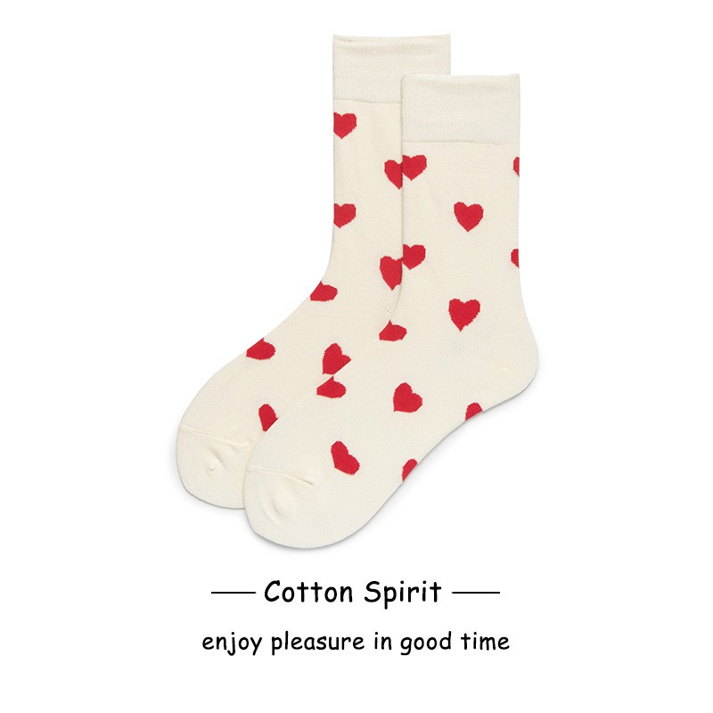 Tất Cổ cao Nam Nữ Vớ Cổ cao Nam Nữ Unisex Cotton Hàn Quốc In hình trái tim Học sinh Xuân Thu