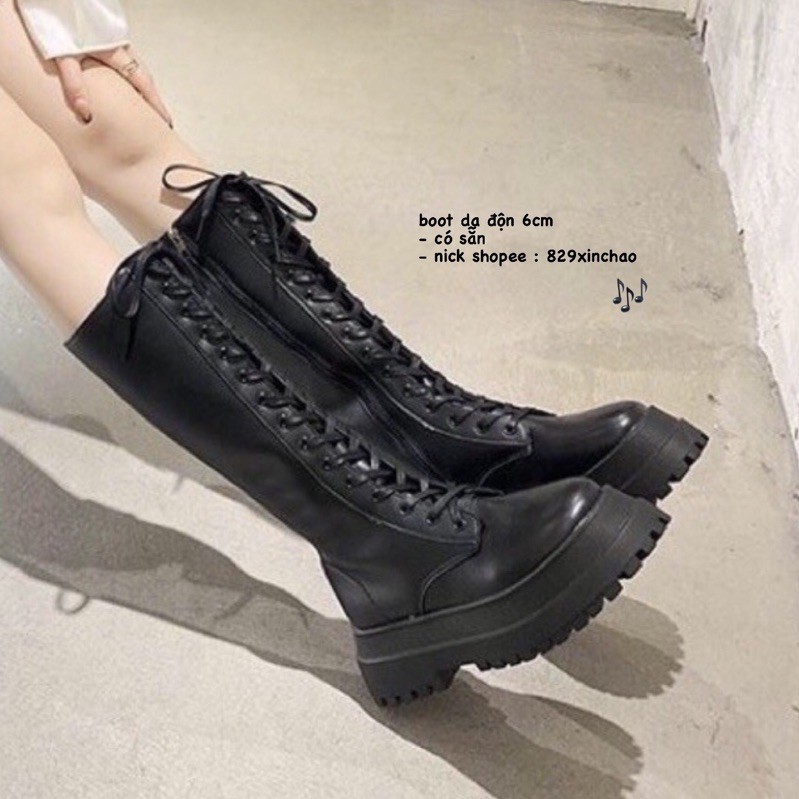 sẵn, bốt độn đế 6cm CÓ KHOÁ KÉO🤪 boot dây | bốt đùi siêu đẹp  giày buộc dây dài