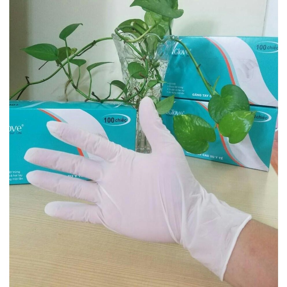 Sỉ 10 hộp (hộp 100 cái) Găng tay y tế vglove có bột  LM0020