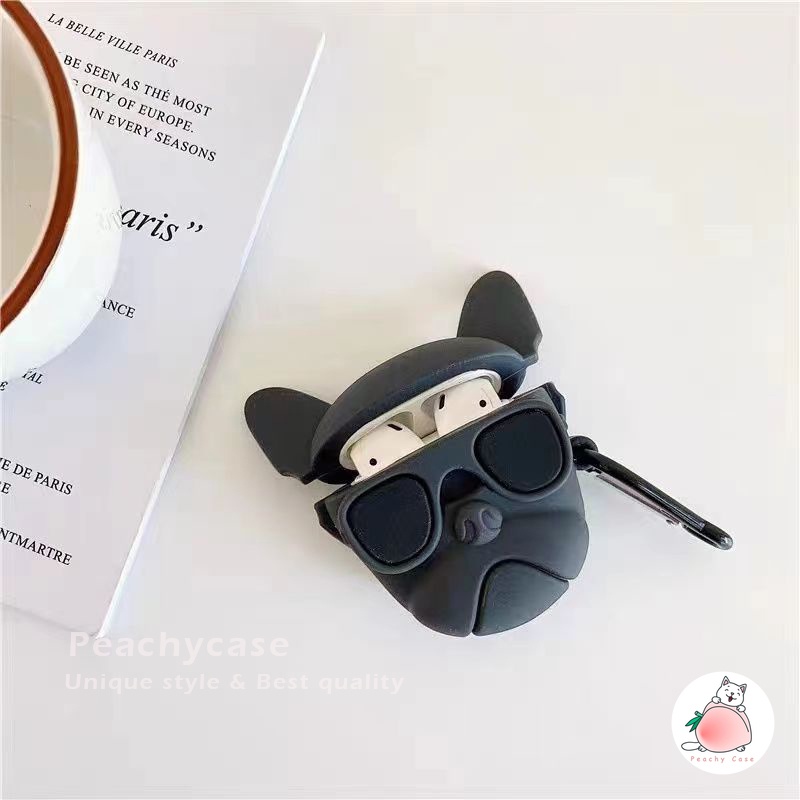 Vỏ Bảo Vệ Hộp Sạc Tai Nghe Airpods 1 2 Pro Air Pod 3 Không Dây Hình Chó Bull Pháp Chống Thất Lạc Kèm Móc Khóa