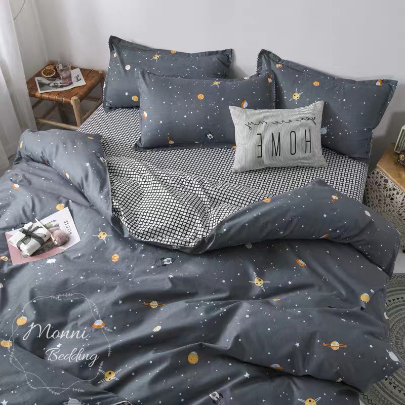 BỘ CHĂN GA GỐI COTON POLY MẪU VŨ TRỤ SIÊU DỄ THƯƠNG DRAP GIƯỜNG