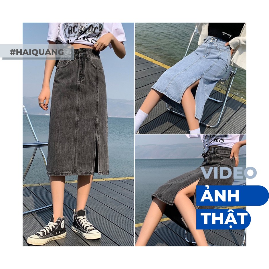 Chân Váy dài haiquang Lưng Cao Xẻ Tà Chân váy bò dài xẻ nắp túi Quyến Rũ Cho Nữ Mã 301-302 | BigBuy360 - bigbuy360.vn