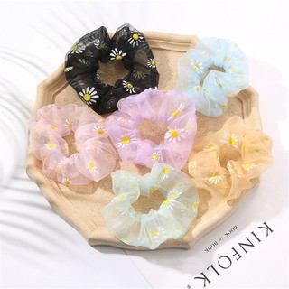 Scrunchies cột tóc vải lưới in hoa cúc nhỏ xinh xinh