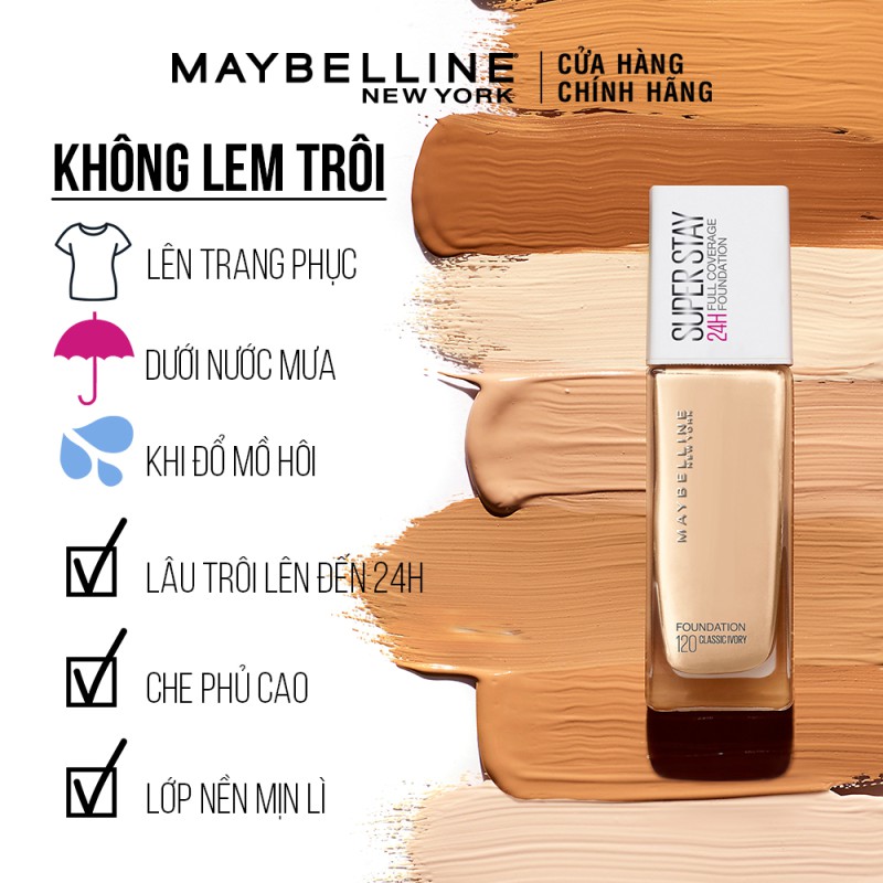 Kem Nền Che Khuyết Điểm 24H Lâu Trôi Che Phủ Cao SuperStay Full Coverage Foundation Maybelline New York 30ml