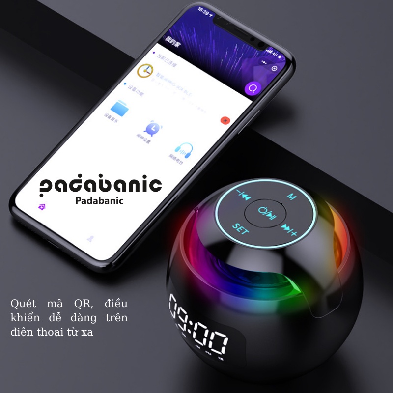 Loa Bluetooth Padabanic Nghe Nhạc Kiêm Đồng Hồ Báo Thức Nhỏ Gọn Dễ Dàng Sử Dụng