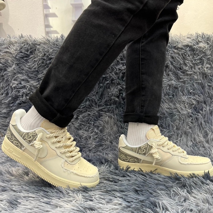 Giày Nike_AF1 Dây Thừng Bản Chuẩn SC, Giày sneaker AIR FORCE 1 thổ cẩm xám kem dây to Nam Nữ Mẫu Mới Hot Nhất 2022