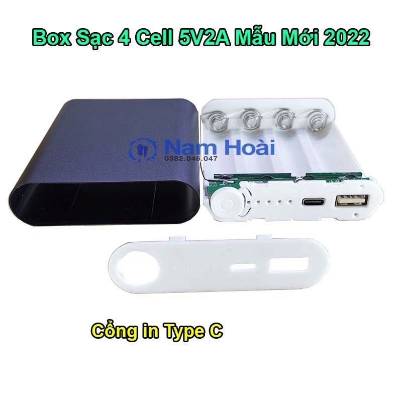 Box sạc dự phòng 4 cell 5V2.4A Type C Mẫu Mới 2022