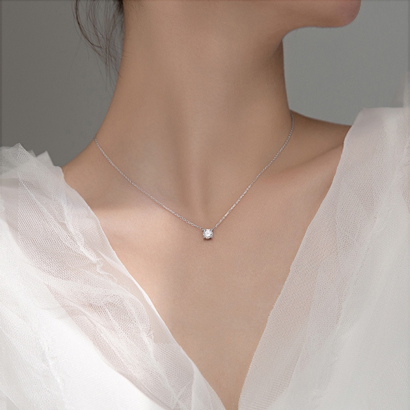 We Flower Vòng cổ Bạc s925 Mặt Hoa Đính Đá Zircon Thanh Lịch Cho Nữ