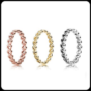 Silver Rose Gold Band of Hearts Ring