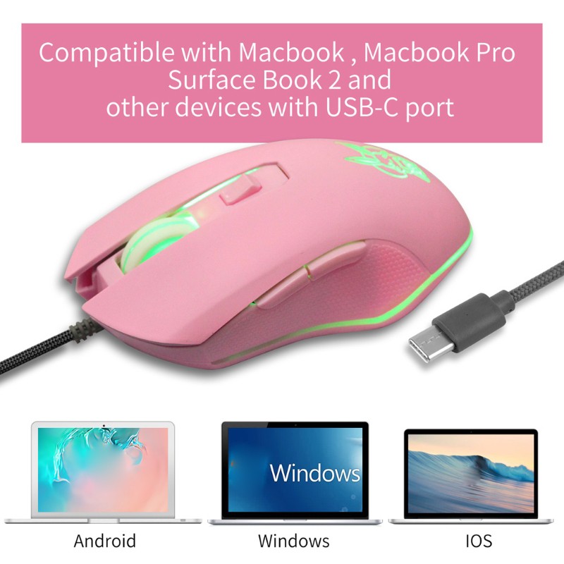 Chuột Dây Usb C Đèn Led 2400dpi Cho Macbook Laptop Tablet