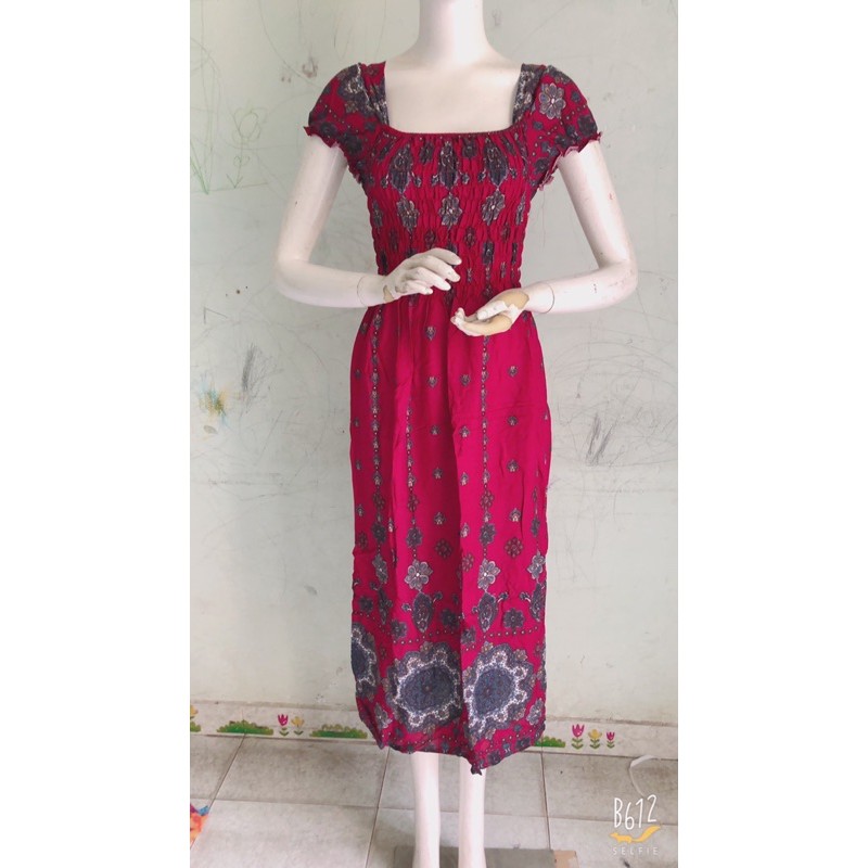 [47-60ky/chọn màu]Đầm maxi lanh tay phồng chạy chỉ thun quanh thân tôn dáng | BigBuy360 - bigbuy360.vn