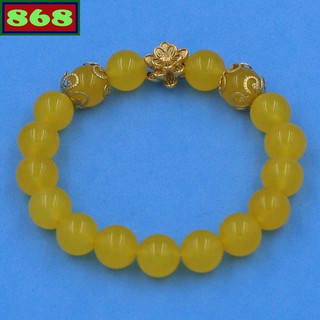 Chuỗi tay đá vàng 10 ly charm hoa sen inox, vòng tay chuỗi hạt