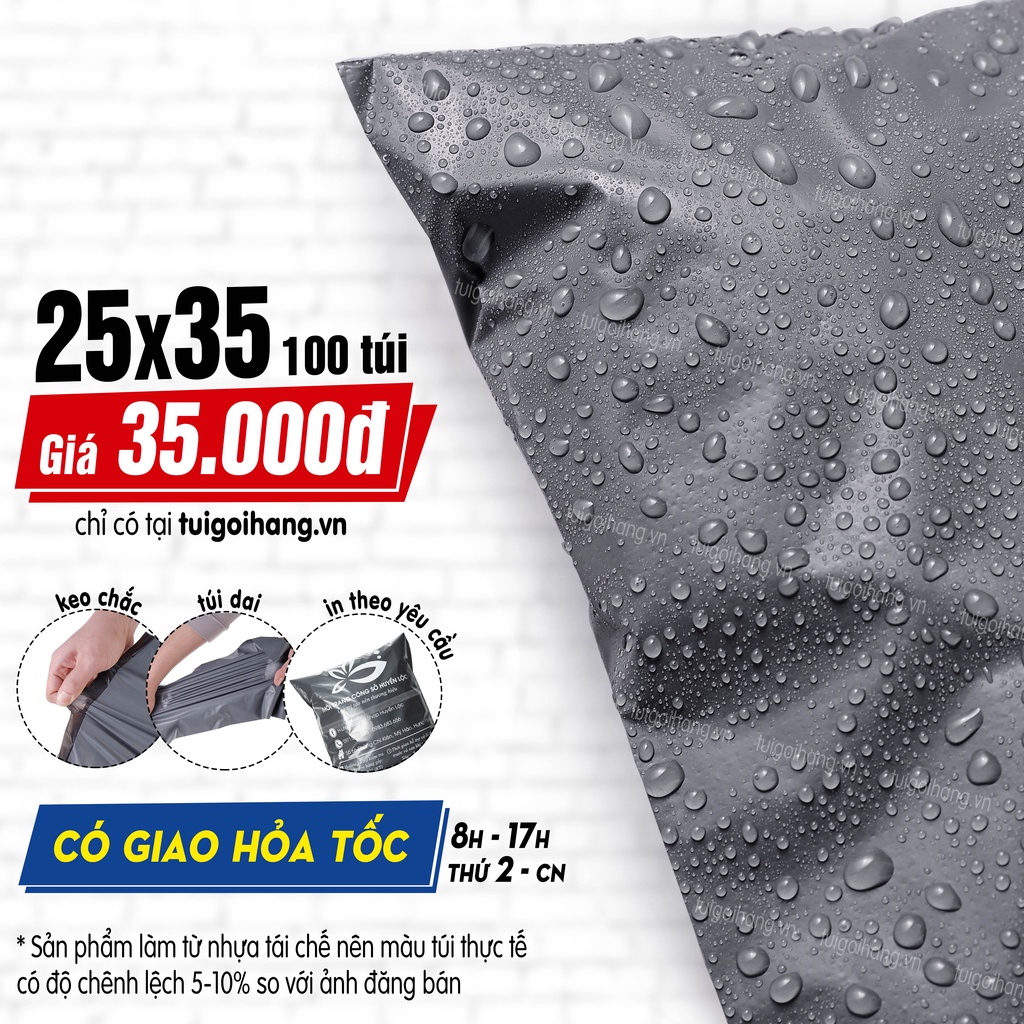 Túi Gói Hàng Xám Đen 25x35cm Cuộn 100 Cái Có Sẵn Keo Dán Niêm Phong