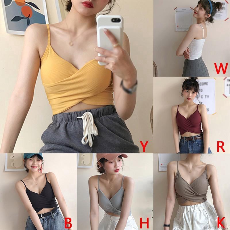 Áo Croptop Sát Nách Màu Trơn Thiết Kế Dây Đan Chéo Quyến Rũ