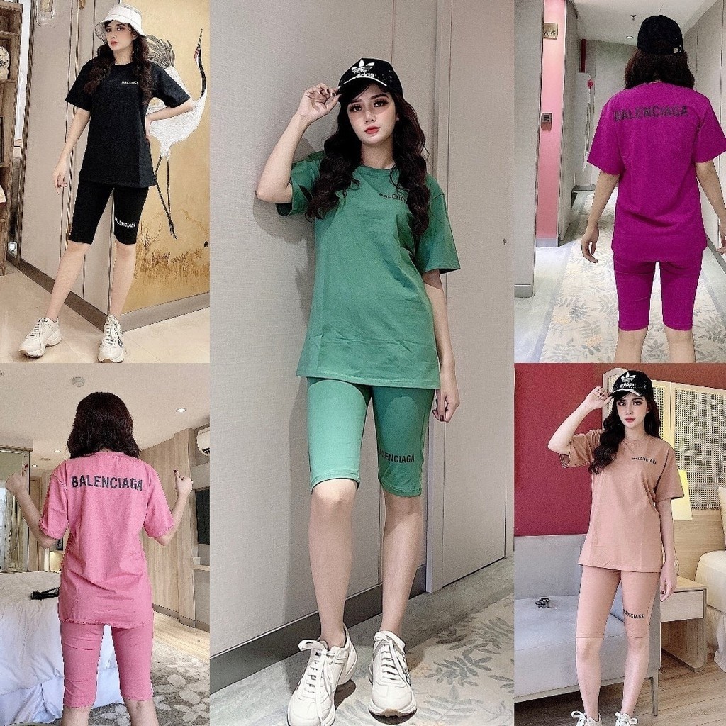 Đồ bộ nữ BALENXK331 đồ bộ mặc nhà chất cotton 100% co dãn đanh mịn quần ngố lửng in chữ Balen Size 40KG - 80KG