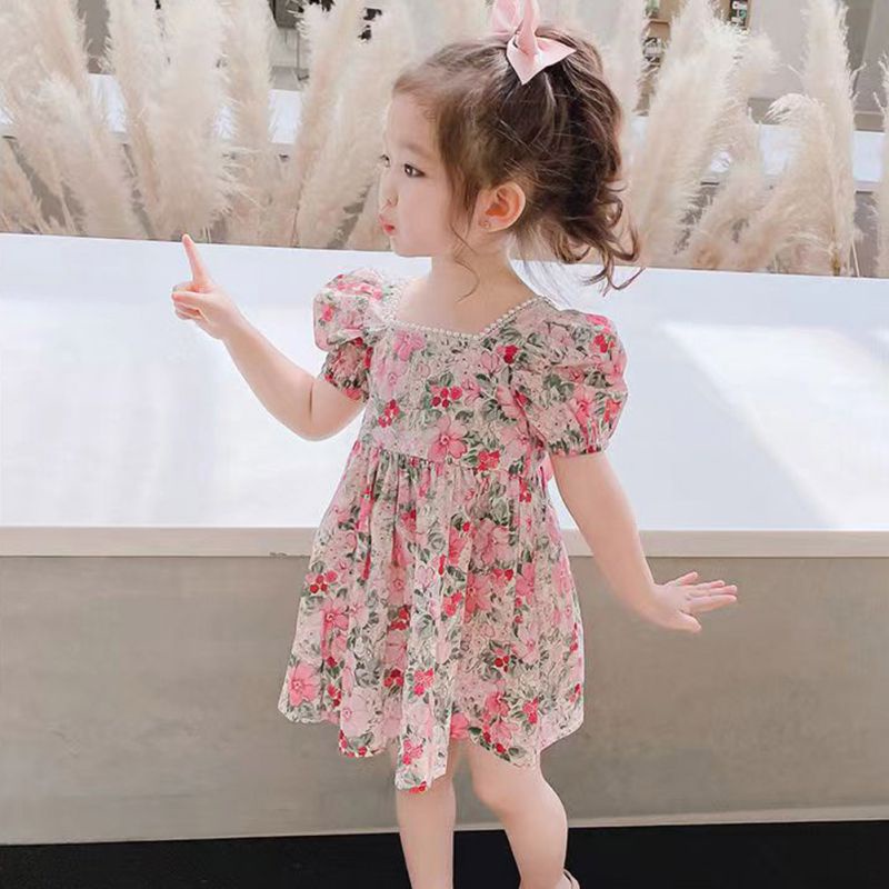 Đầm Mùa Hè In Hoa Màu Hồng Phong Cách Hàn Quốc Mới Cho Bé Gái