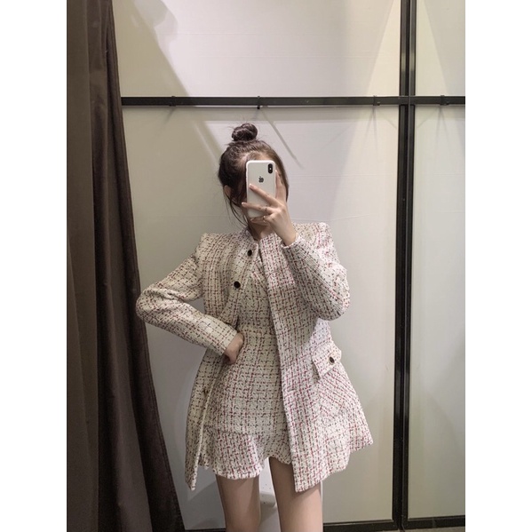 Blazer tweed dáng dài ZR