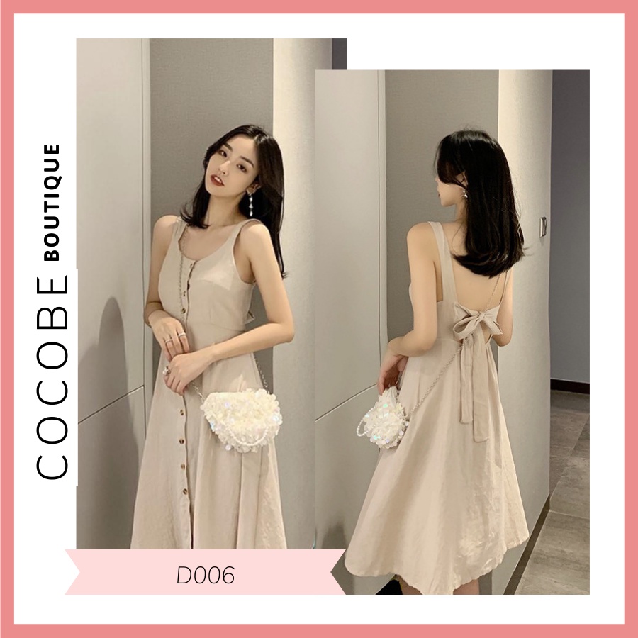 Váy đầm 2 dây hở lưng buộc nơ dáng suông D006 Cocobe