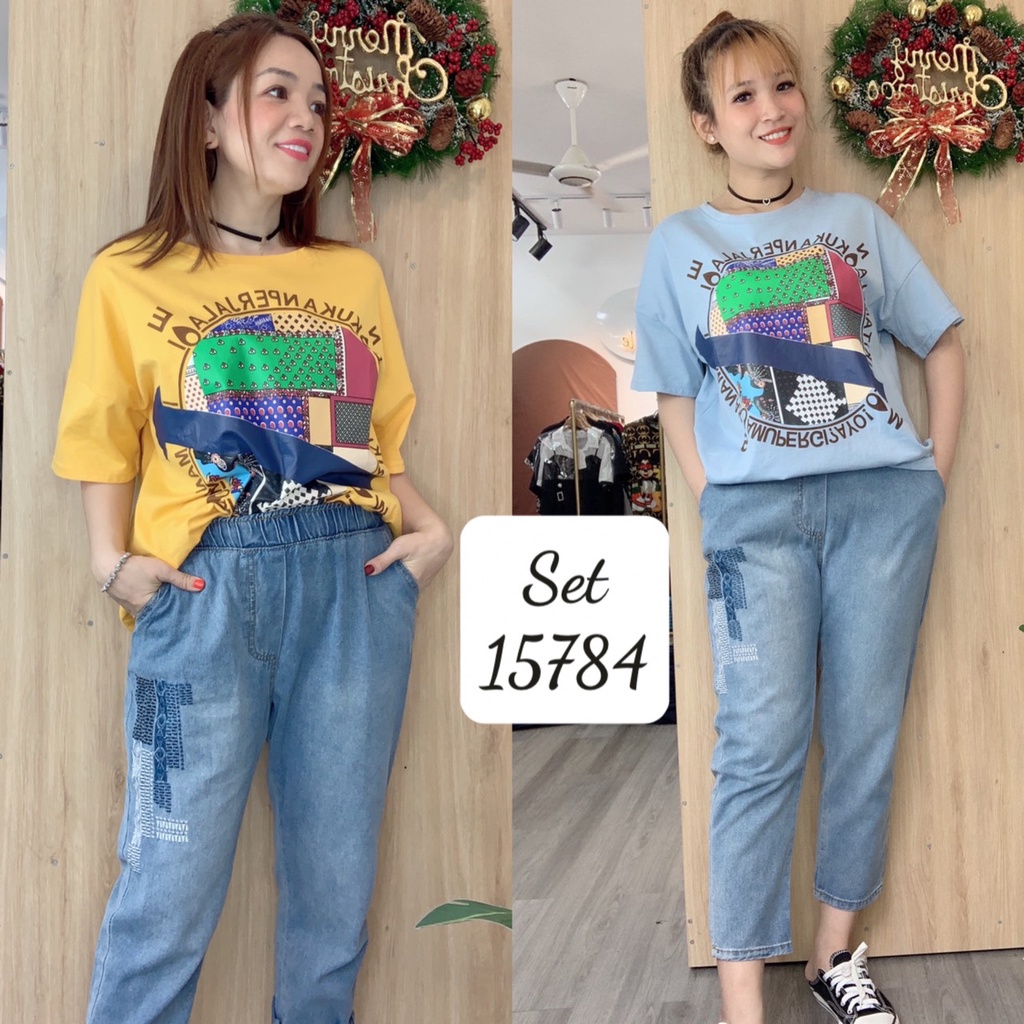 Set lửng BIG SIZE Quần Jean Áo Họa Tiết - 15784