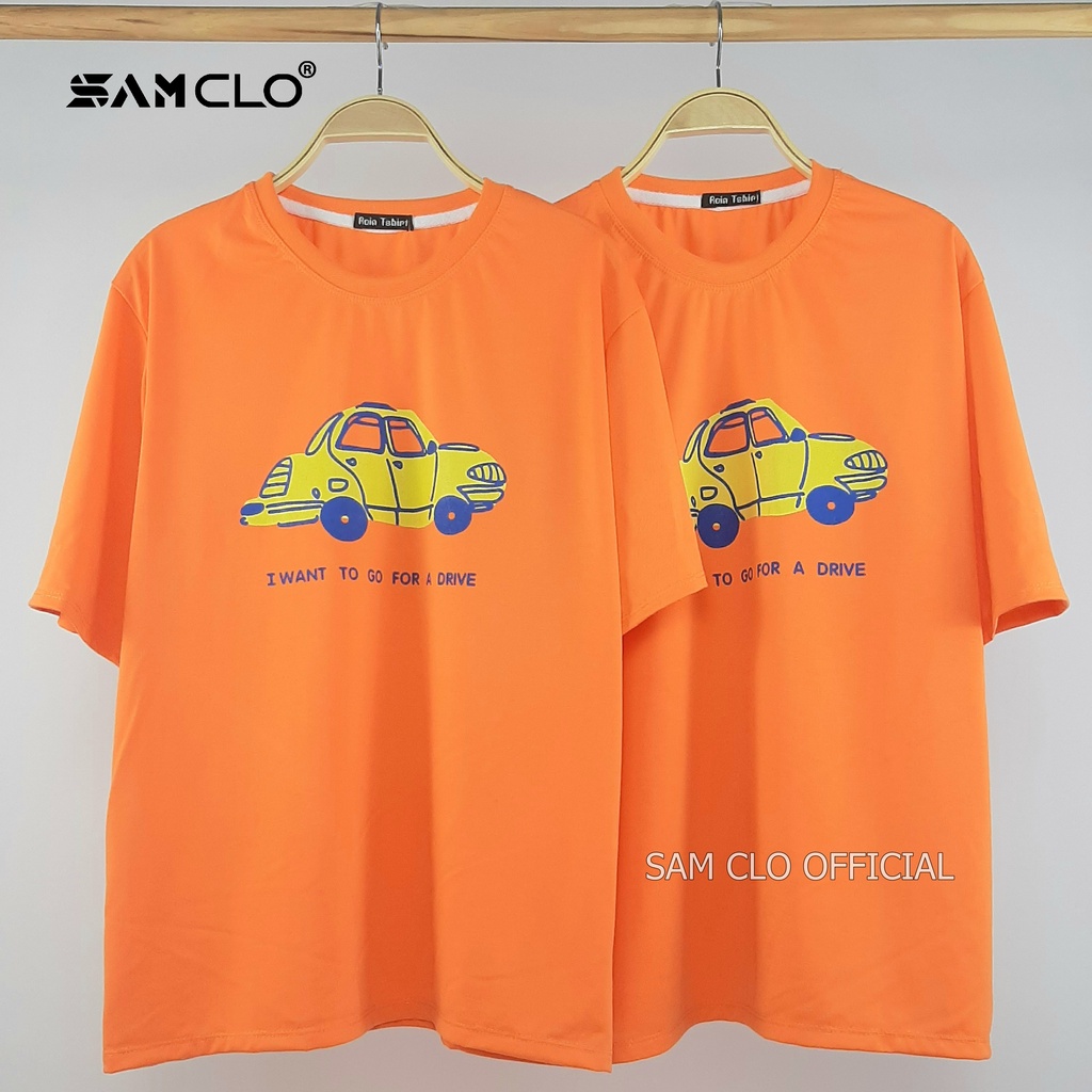 Áo phông tay lỡ nữ SAM CLO freesize thun form rộng dáng Unisex - mặc cặp, nhóm, lớp in DRIVE XE HƠI VÀNG