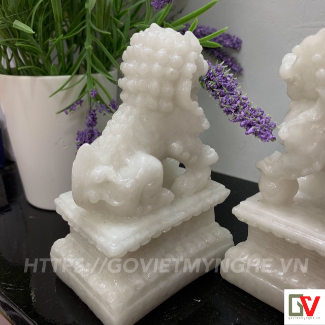 Cặp 2 tượng kỳ lân trang trí phong thủy - Cao 12cm - Màu trắng đá non nước | BigBuy360 - bigbuy360.vn