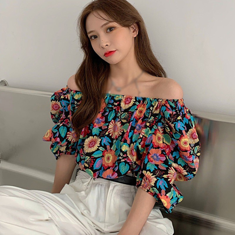 Áo Kiểu Chất Chiffon Tay Ngắn Hoạ Tiết Hoa Thiết Kế Thanh Lịch | BigBuy360 - bigbuy360.vn