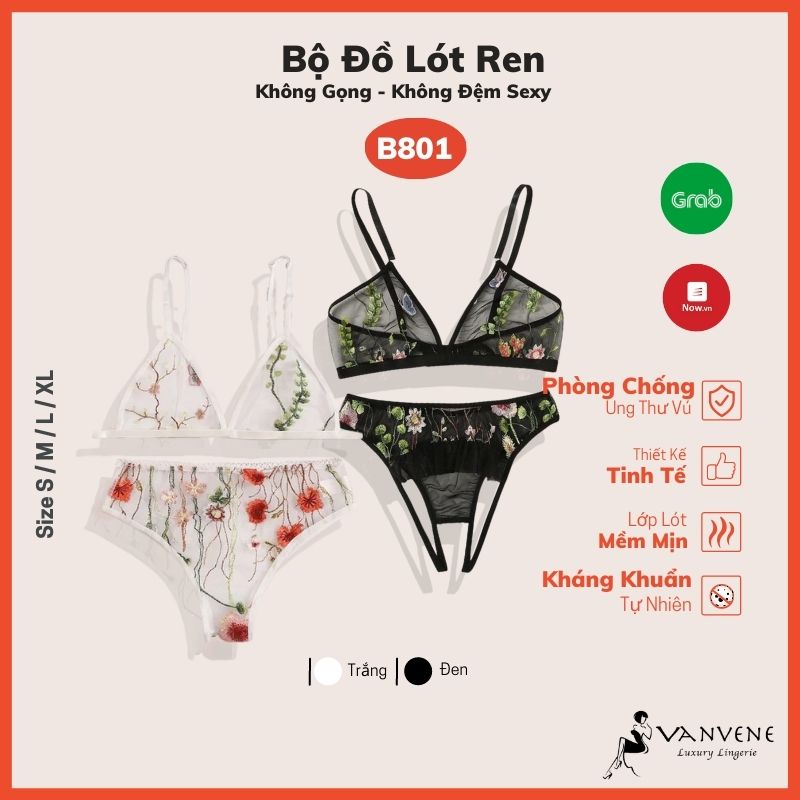 Bộ Đồ Ren Họa Tiết Không Gọng Không Đệm Sexy B801