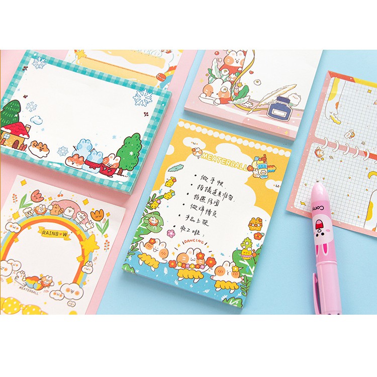 Sổ Tay Mini Notepad Ghi Chép Tiện Lợi Note Pad 50 Thỏ Cam Có Trang Trí Đáng Yêu