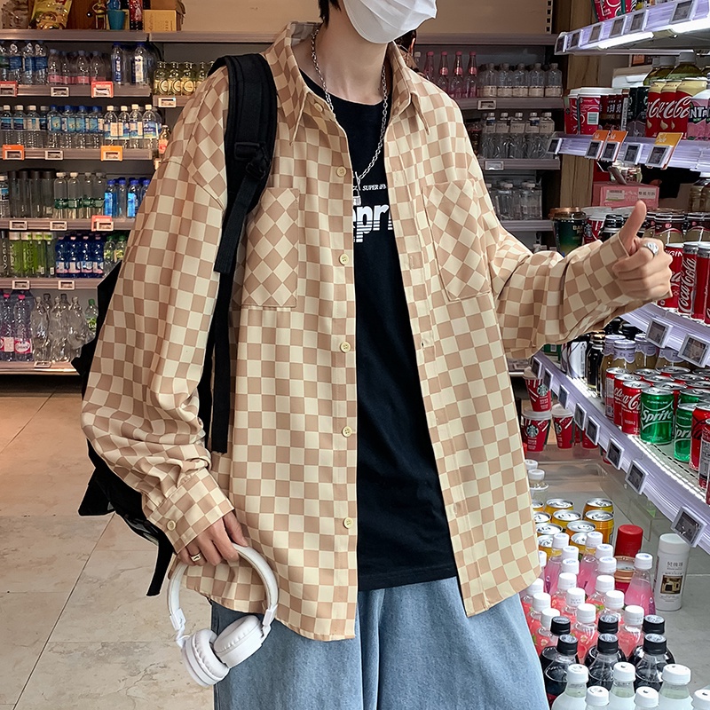 Áo sơ mi tay dài thời họa tiết sọc caro phong cách Hàn Quốc thời trang sành điệu cho nam và nữ