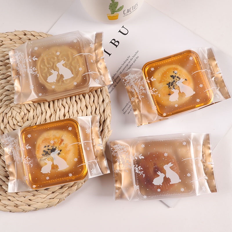 Set 100 khay và túi đựng bánh trung thu 50gr-200gr, loại túi đáy cao