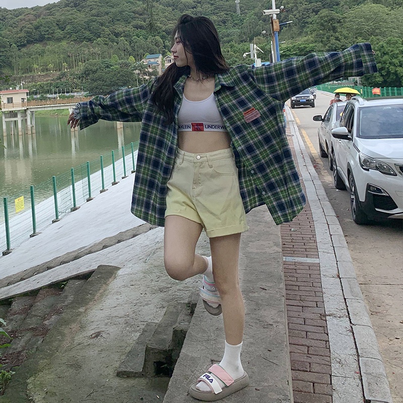 【ZHELIHANGFEI】Áo Sơ Mi Nữ Tay Dài Dáng Rộng Họa Tiết Caro Dễ Phối Đồ