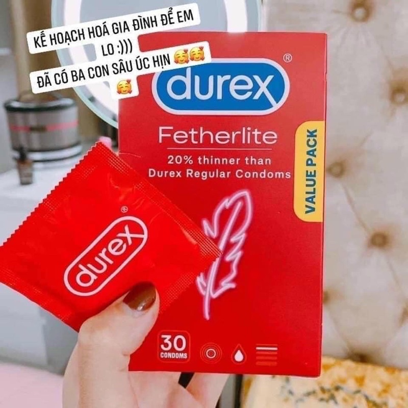 Bao cao su Durex Fetherlite Condom Durex siêu mỏng ôm khít hàng nội địa úc Hộp 30 chiếc