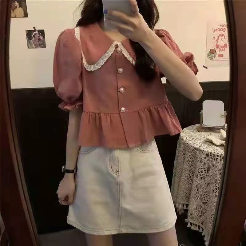 Áo Sơ Mi Tay Phồng Cổ Búp Bê Dáng Rộng Thời Trang 2022 Dành Cho Nữ