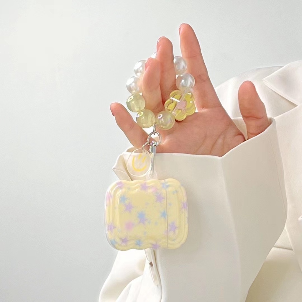 Vỏ Bảo Vệ Hộp Sạc Tai Nghe Bluetooth airpods 1 2 3 pro Bằng tpu Mềm Hình Ngôi Sao Vàng Nhỏ Gắn Hạt Dễ Thương Mới