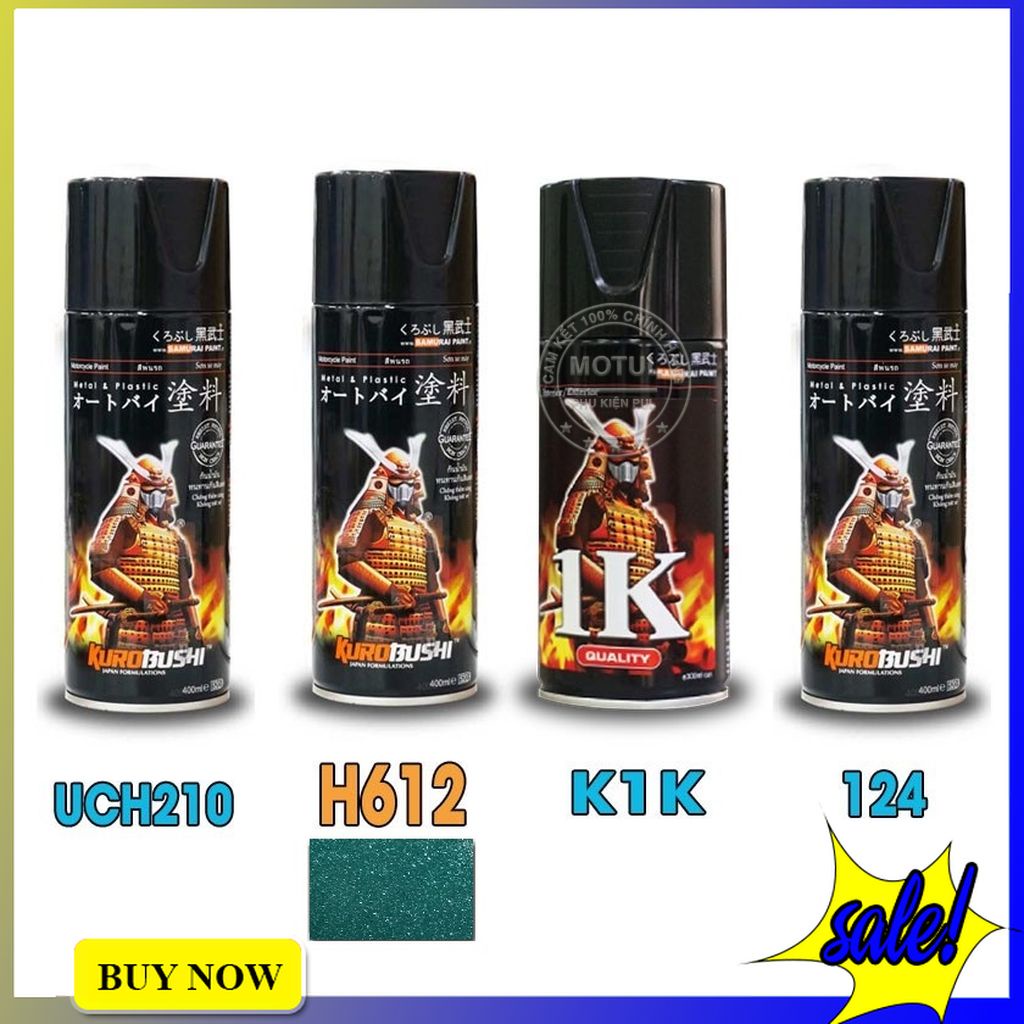 Combo 4 sơn xịt Samurai màu xanh Wave (gồm H612 - UCH210 – 3/124 - K1K - Giấy nhám P800)