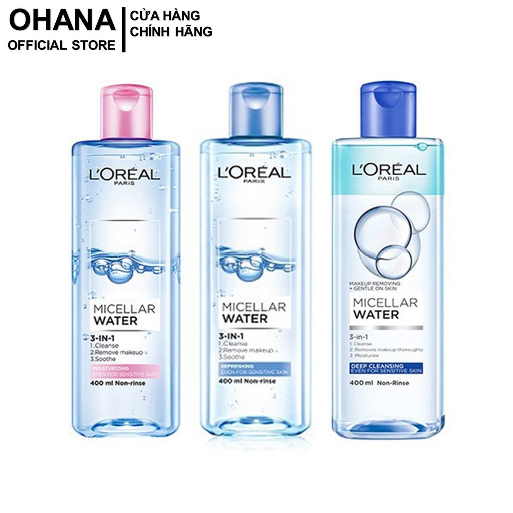 Nước tẩy trang cho mọi loại da L'Oreal Paris 3-in-1 Micellar Water 400ml