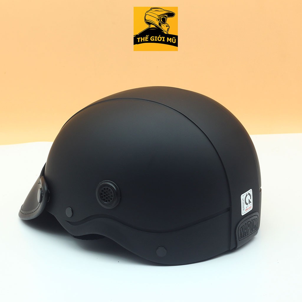 Mũ bảo hiểm nửa đầu Napoli N88 màu đen nhám, thời trang có lỗ thông gió, Thế Giới Mũ