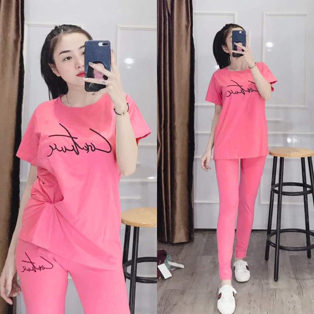 Bộ đồ quần dài áo thun co giãn 💖 Freeship💖 Set bộ đồ mặc ở nhà, mẫu đồ bộ nữ mặc ở nhà đẹp mùa hè - Shop Củ Cải Nhỏ