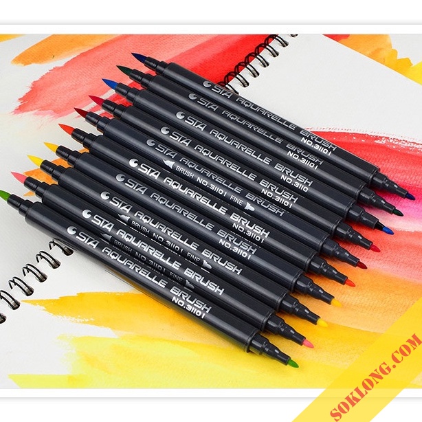 Bút brush 2 đầu nhiều màu gồm 1 đầu lông mềm + 1 đầu fine cứng B01 nét đẹp