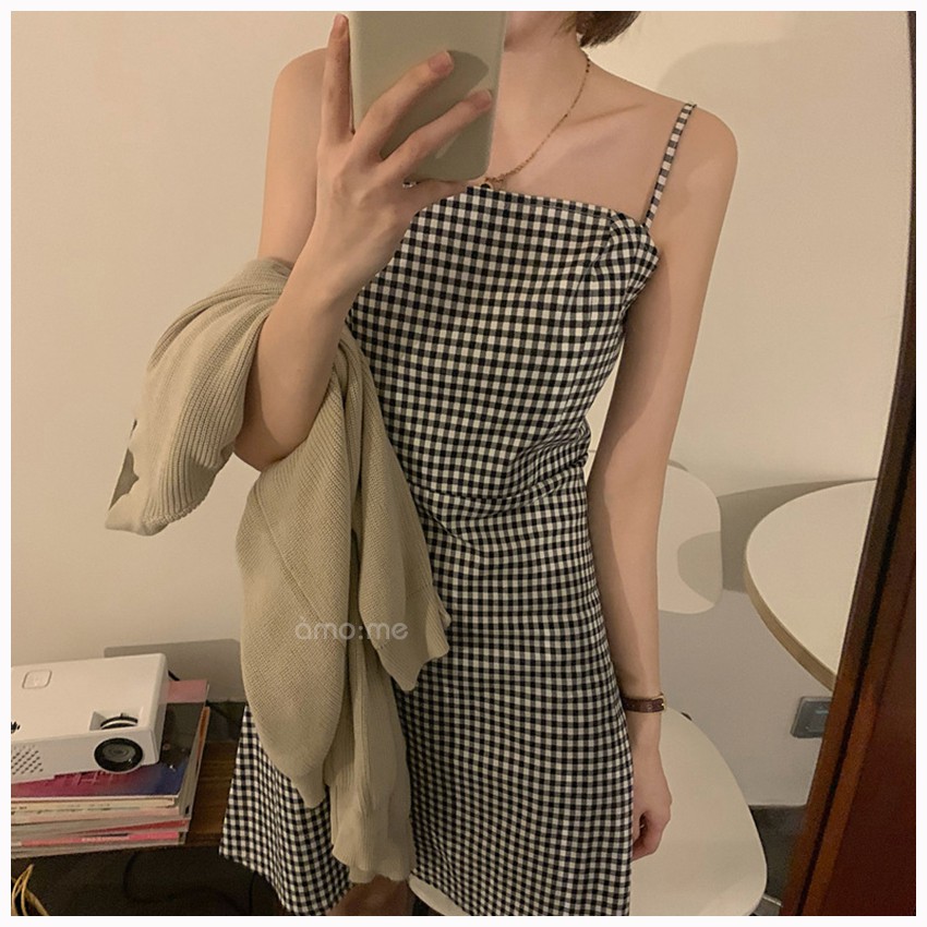 Đầm 2 Dây Sọc Caro Dịu Dàng