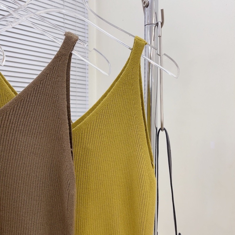 Đầm len hai dây xẻ tà Hàng Quảng Châu Loại 1, Váy Len hai dây dáng dài