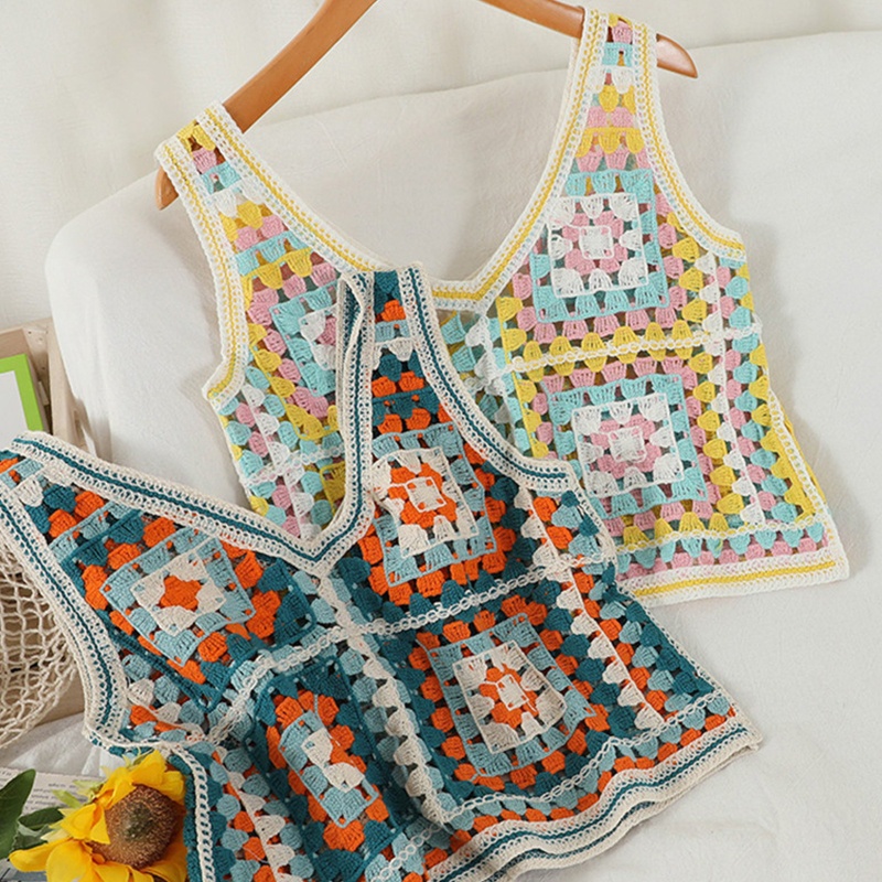 Áo Croptop Dệt Kim Không Tay Cổ Chữ V Nhiều Màu Sắc Dành Cho Nữ