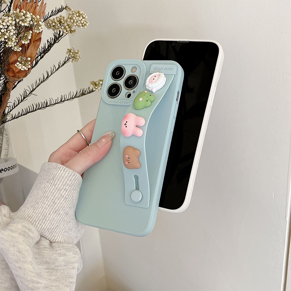 Ốp Điện Thoại Silicon Hình Thỏ/Ếch Hoạt Hình Có Dây Đeo Cổ Tay Cho Iphone 13 12 11 Pro MAX XS MAX XR