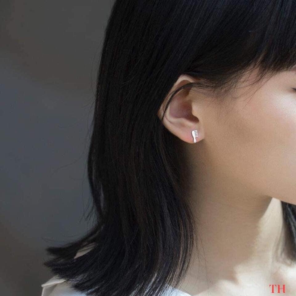 Bông tai kéoo lược xinh xắn - LINH'S MIU SILVER - Bông tai nữ bạc ta