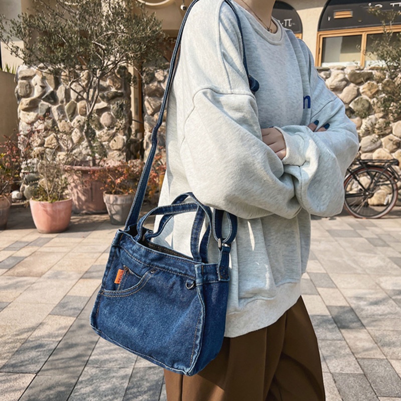 Túi Xách Denim Đeo Chéo Thời Trang Retro Cho Nữ