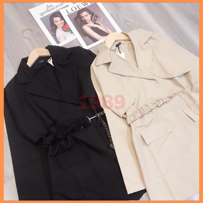 Set áo vest blazer kèm đai màu nâu và đen sang trọng cho nữ THỜI TRANG 1989
