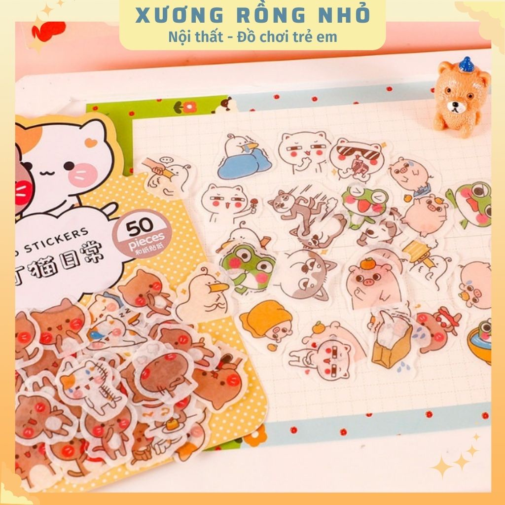 Set 6 Miếng Sticker hoạt hình dễ thương, stiker trang trí sổ tay, Xương Rồng Nhỏ