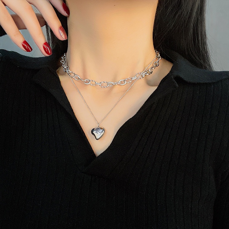 Dây Chuyền Thép Titan Hai Lớp Mặt Hình Trái Tim Thời Trang